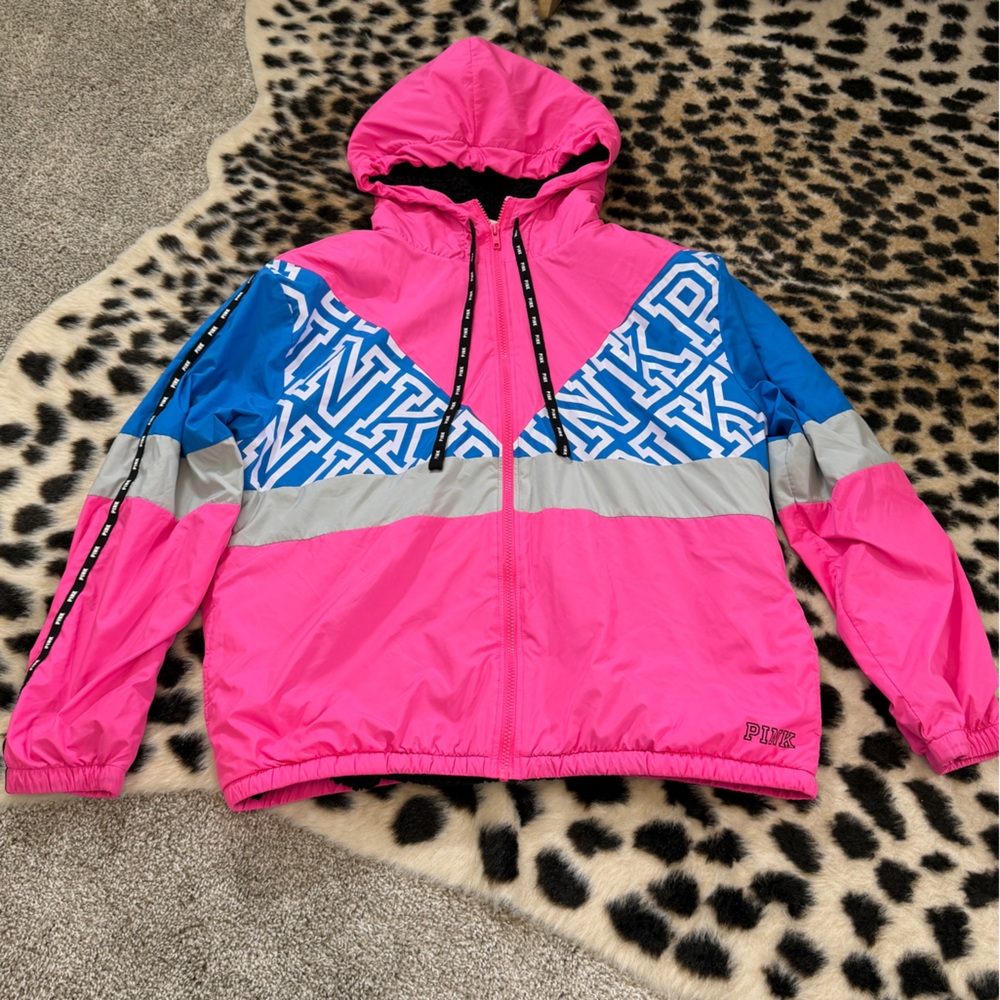 Pink Victoria Secret Sherpa Anorack Windbreaker Jacket Sz M/L